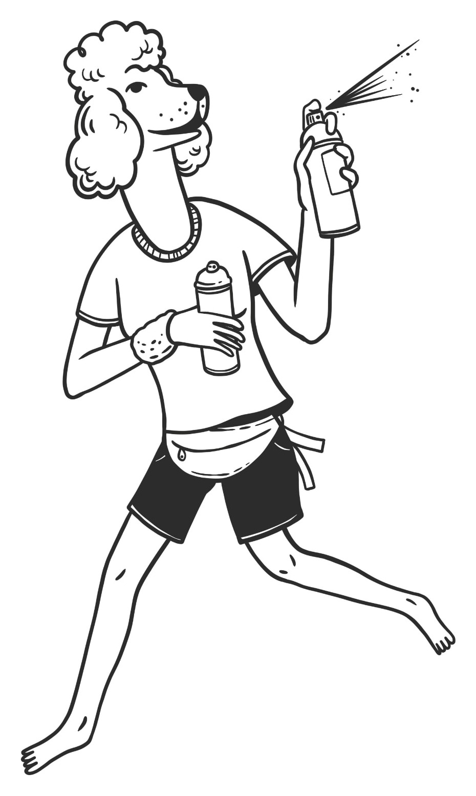 Illustrated poodle with two spray cans